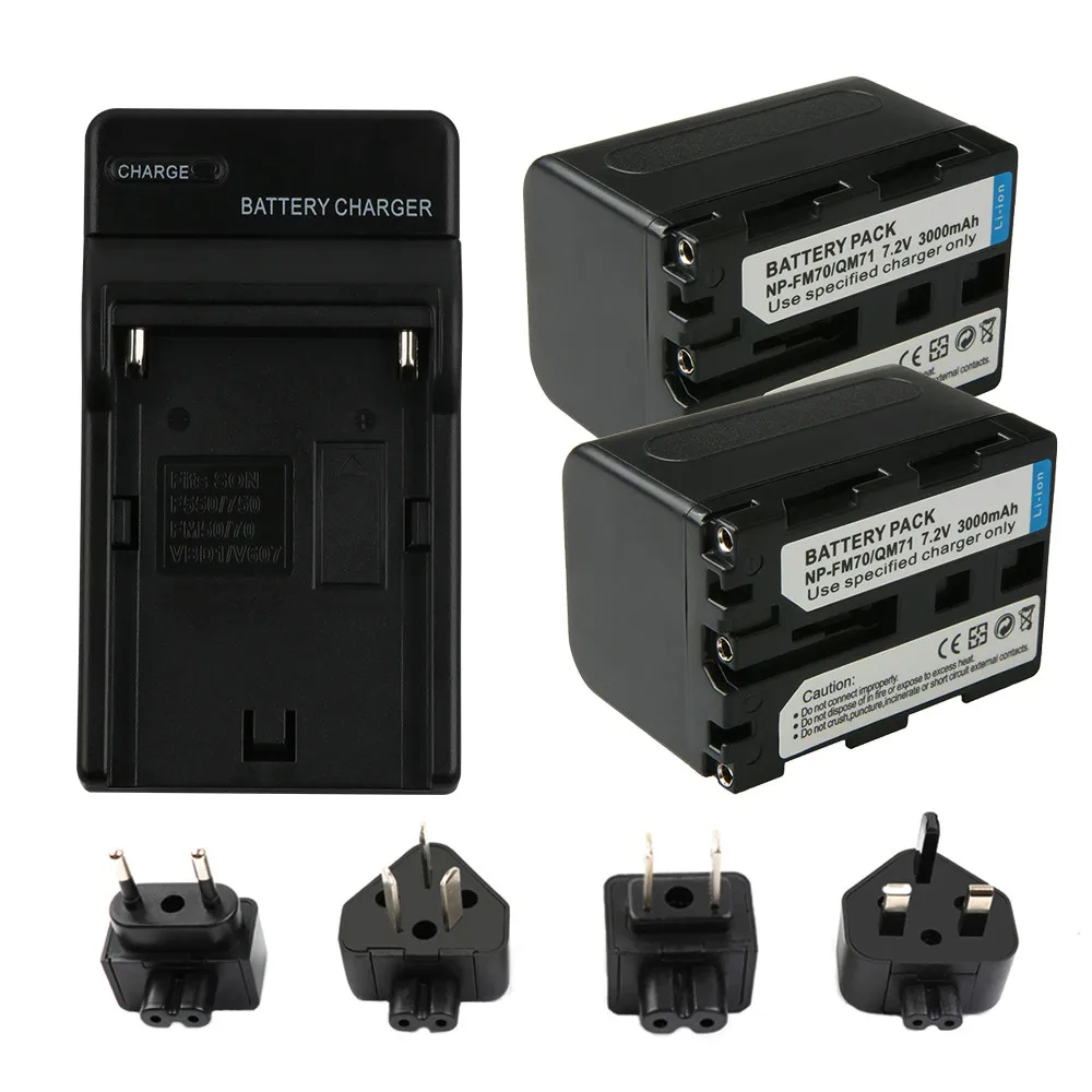

RP 2x NP-FM70 NP-FM71 NP-QM70 NP-QM71 FM70 FM71 QM70 Batteries and Charger for Sony HVL-IRM, htDCR-TRV140, DCR-PC100, HDR-HC1