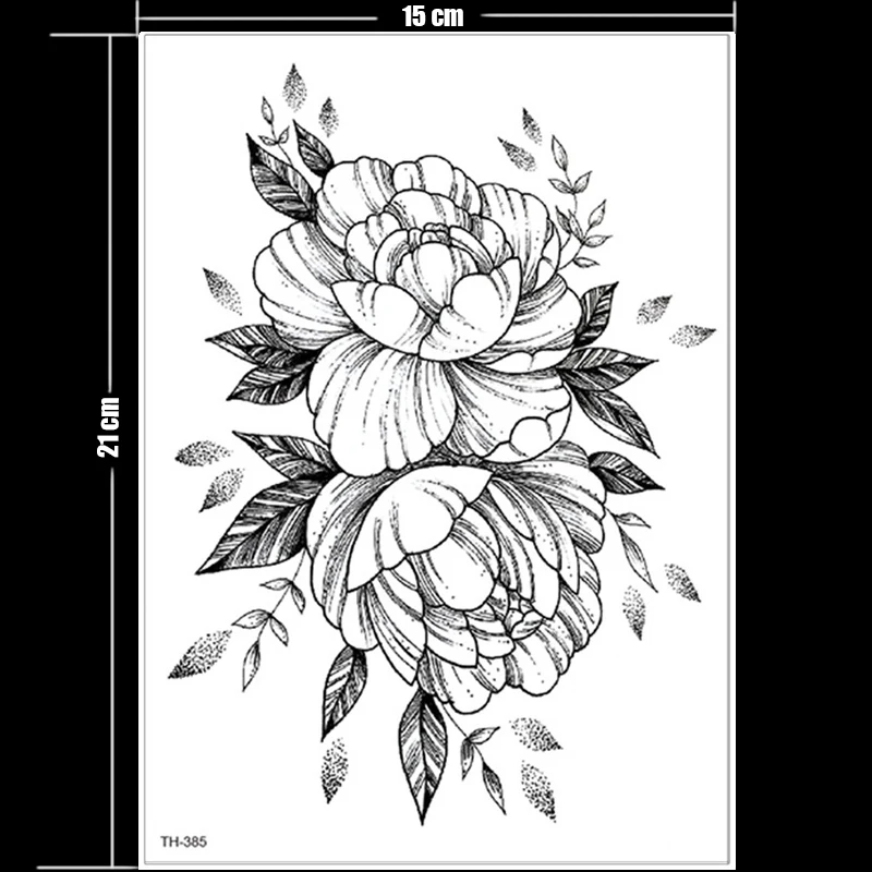 Временная татуировка черный цветок татуировки рукава водная переводная татуировка наклейка пион роза татуировки боди-арт Сексуальная Татуировка девушка рука татуировка