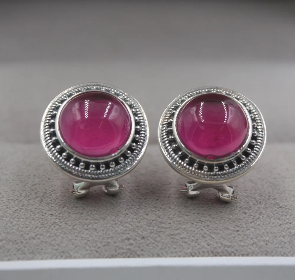 

Elegant Sterling S925 Silver Earrings Red Corundum Round For Women Ladies Girl 18*17mm Stud Earrings Hook 2018 Hot