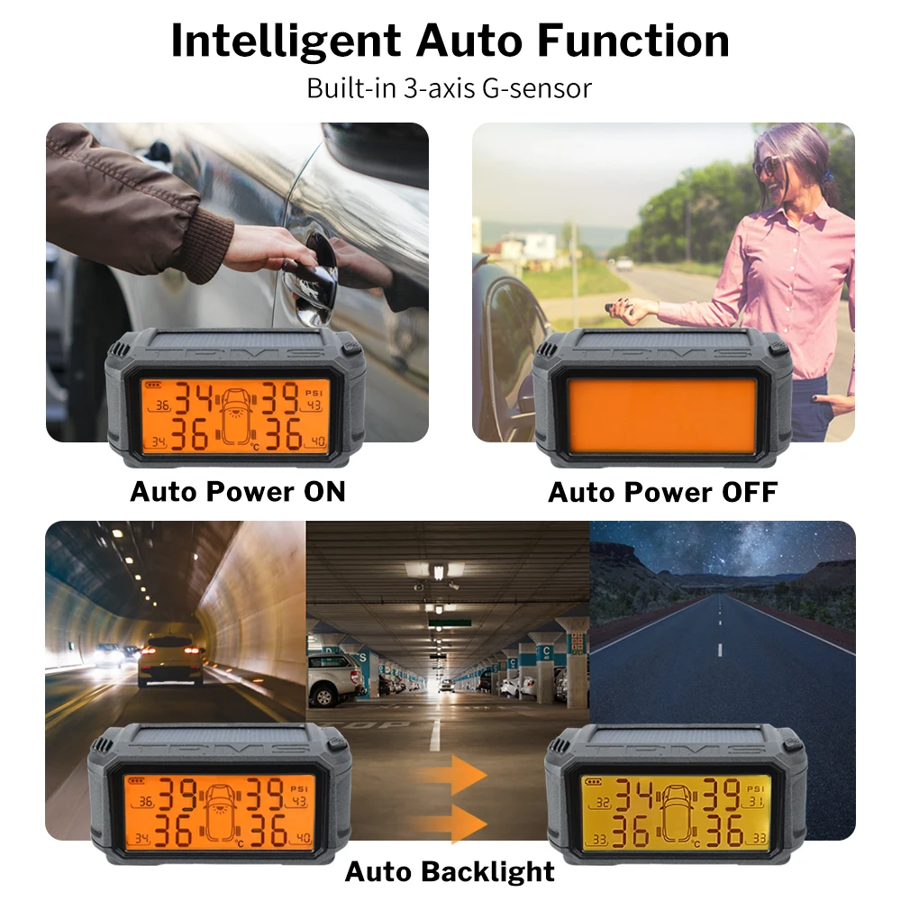  Tire Pressure Monitoring System TPMS Sensor Solar Car Security Smart Tyre Control Wireless 4 Wheels - 32884480535