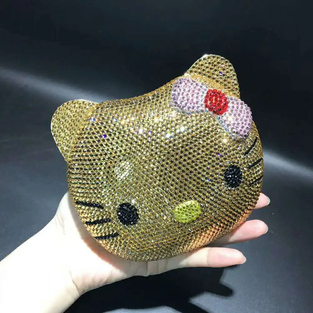 

XIYUAN women hello kitty gold/silver/pink/blue Crystal Evening Bag Clutch Bags purse Day Clutches Wedding Purses Bolsa De Festa