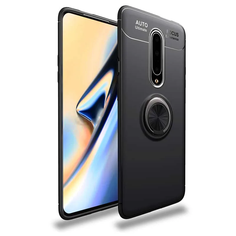 Чехол для Oneplus 6 6 T 7 Pro one plus 6 T 7 1+ 7 Pro, Силиконовый противоударный автомобильный магнитный держатель для колец, чехол для телефона - Цвет: Gun Black