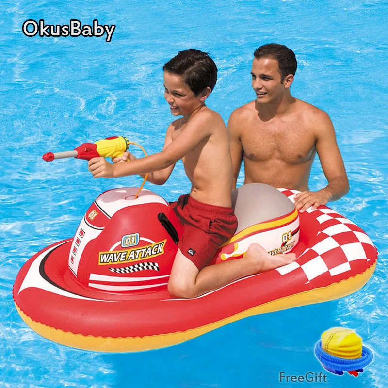 

Summer Inflatable Ride On Motorboat Bath Water Fight Toys Pool Raft For Children & Adult Swimming With Spray Water Gun Free Pump
