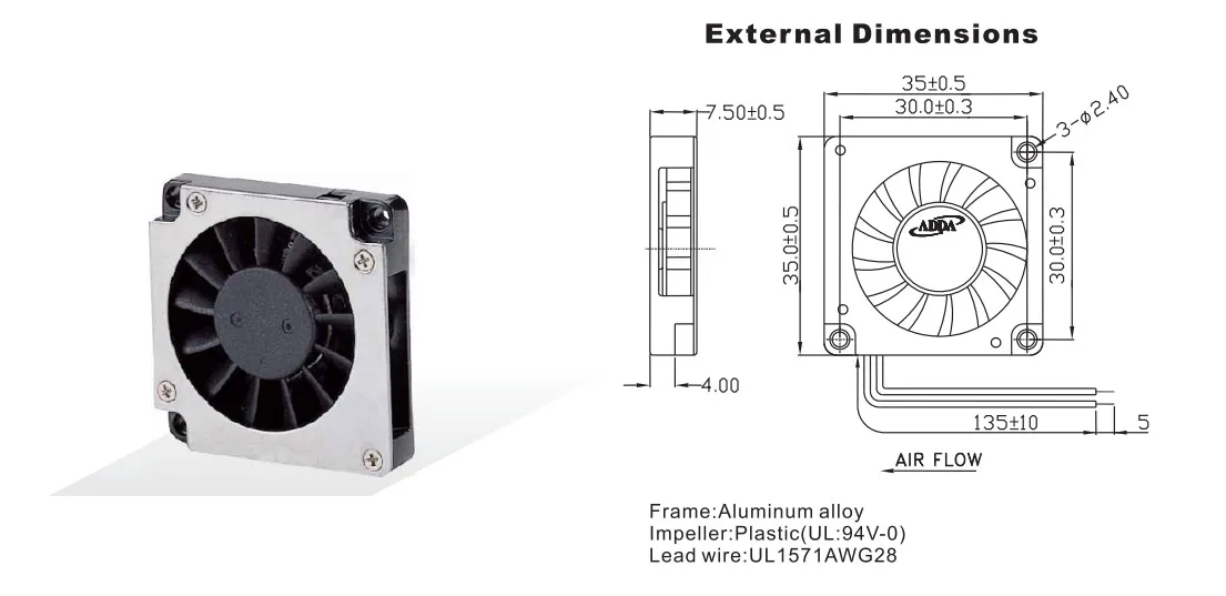 ventilador 5v AB3505LX-QB0 cm adda 3507 3.5