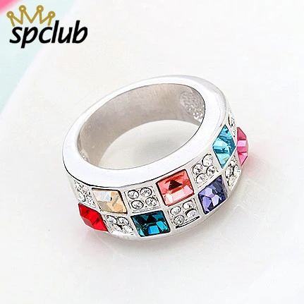 

Silver Color Exquisite Bijoux Fashion Square Crystals From Swarovski Wedding & Engagement Ring Top Quality Bague Femme Jewelry