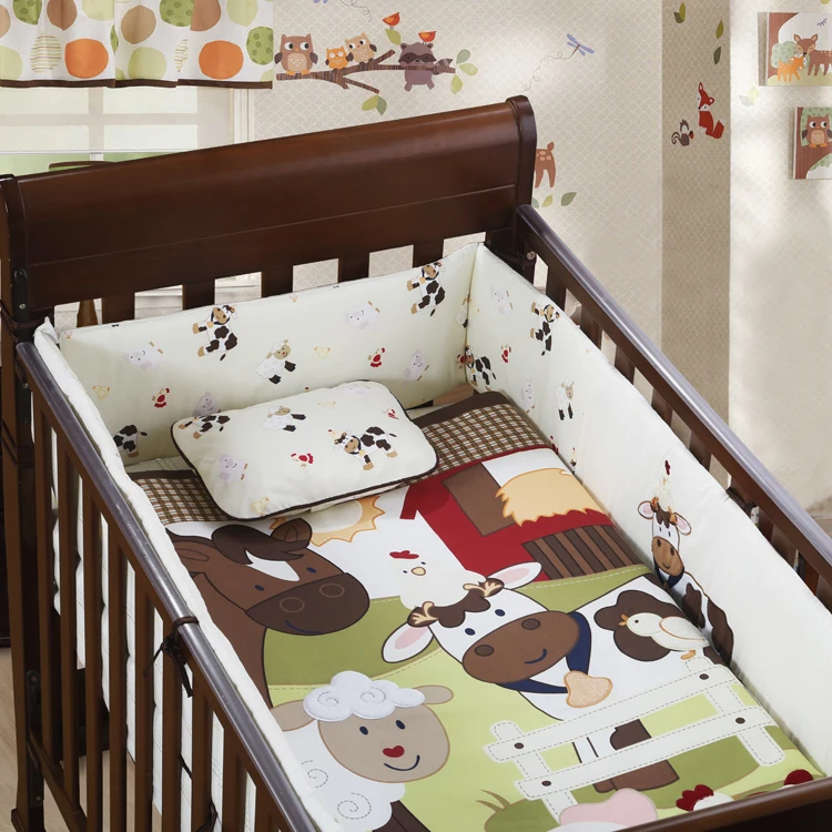 

4PCS embroidered crib bedding set Quilt Bumper Cover baby bedding set,include(bumper+duvet+sheet+pillow)