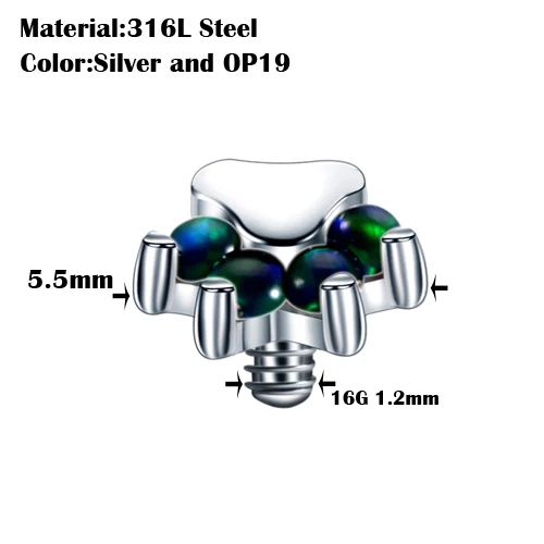 1 шт. стальной микро Кожный Якорь Топ имплантат пирсинг Топ микро кожный пирсинг Опал пирсинг поверхность пирсинг Топ ювелирные изделия для тела - Окраска металла: S0604