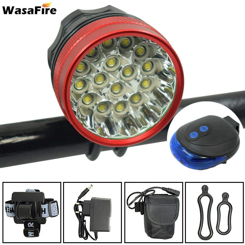 

WasaFire 16x XM-L T6 LED Bicycle Light 40000Lumens Cycling Bike Head Lamp + 9600mah 18650 Battery Pack+ laser bicycle tail light