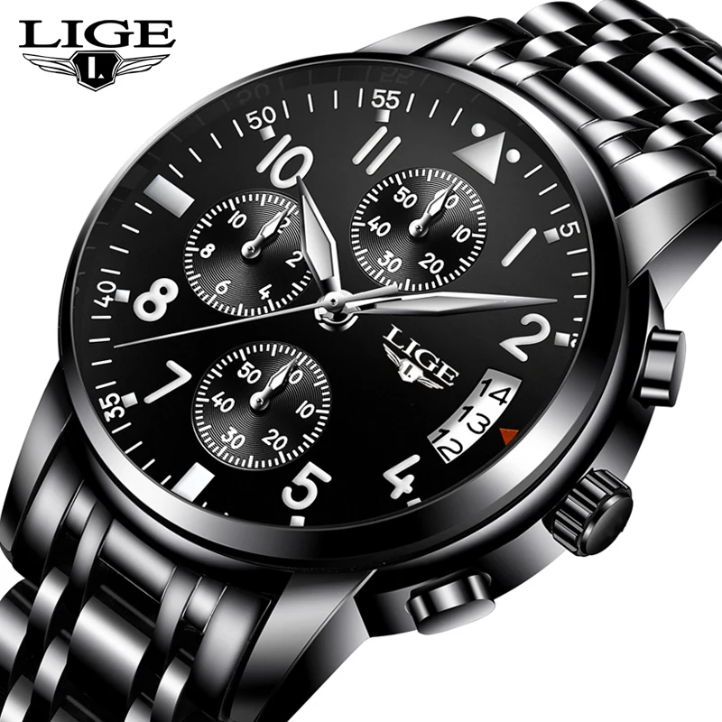 

LIGE Relogio Masculino Mens Watches Luxury Famous Top Brand Men's Fashion Casual Dress Watch Military Quartz Black Wristwatches
