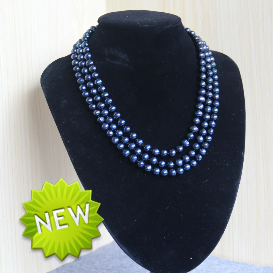 

fashion high quality 7-8mm Natural Round Black pearl beads women Diy Necklace Jewelry making design 17-19inch Wholesale