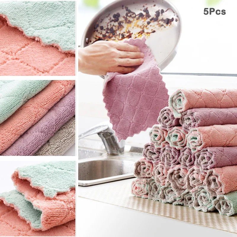 5 шт. мягкое плотное полотенце для посуды двусторонняя ткань для очистки из микрофибры супер впитывающее кухонное полотенце для мытья посуды тряпка U3