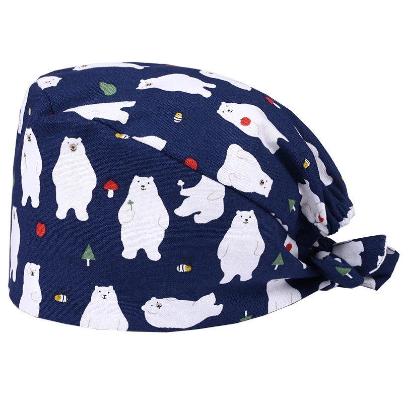 

Unisex Polar Bear NursingSurgical Caps Scrub Hat Medical OR Work Skull Hats 100% Cotton Sweatband Hospital Dentist Veterinary
