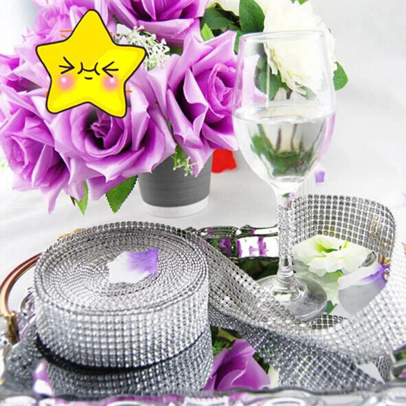 

12cm*1Yard Bling Diamond mesh Wrap ribbon silver Rhinestone Mesh Roll Tape Tulle Crystal Ribbon cake wedding decoration