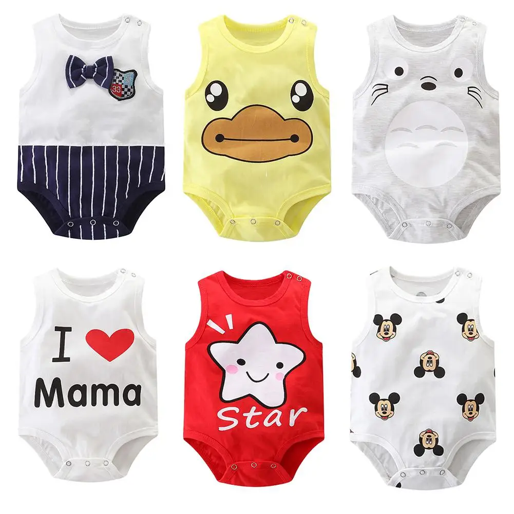 

Kidlove Summer Newborn Sleeveless Vest Jumpsuit 100% Soft Cotton Cartoon Pattern Button Open-Crotch Brief Romper for Baby Romper
