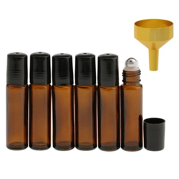 

10ml Glass Roll On Travel Perfume Packing Bottle Funnel 6+1pcs ,Brown