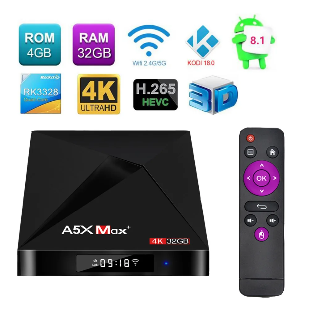 New A5X Max TV Box Android 8.1 RK3328 Quad-core 4GB/32GB 1000M WiFi Bluetooth Smart TV Box HD 4K Media Player Tvbox Set-top Box New A5X Max TV Box Android 8.1 RK3328 Quad-core 4GB/32GB 1000M WiFi Bluetooth Smart TV Box HD 4K Media Player Tvbox Set-top Box