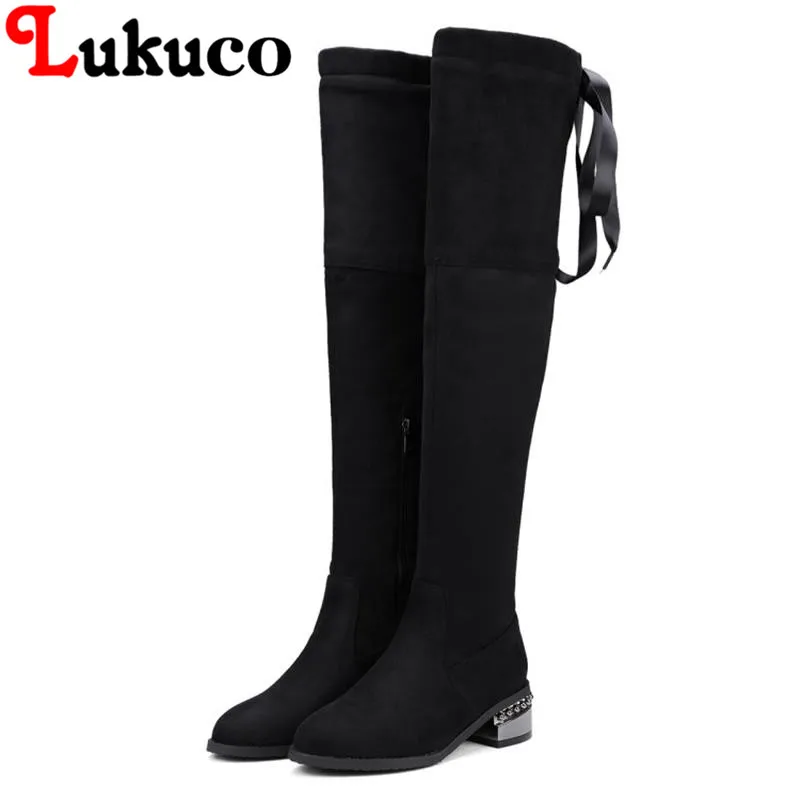 

NEW SALE oversize 37 38 39 40 41 42 43 44 45 46 47 48 Lukuco women shoes over-the-knee boots high quality low heels lady shoes
