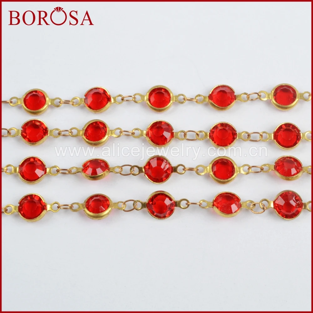

BOROSA New Arrival Gold Color 7mm Red Crystal Faceted Coin Rosary Chains Findings Drusy Beaded Chain for Necklace Jewelry JT196