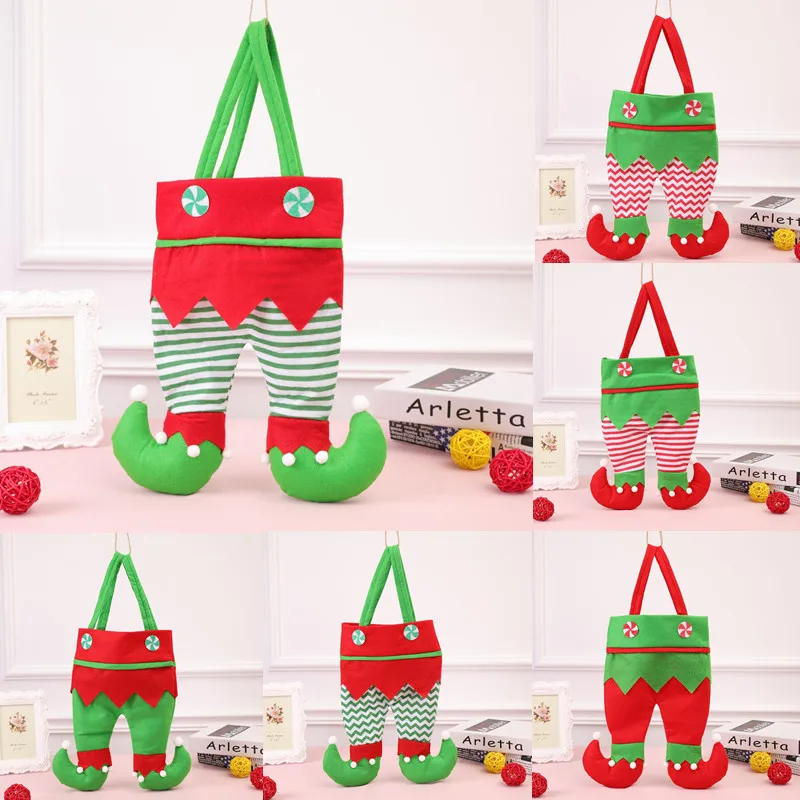 

1PC Creative Gift Bags Christmas Elf Wave Striped Dress Pattern Red Wine Bottle Cover Dining Table Decor Party XMAS Candy Bags
