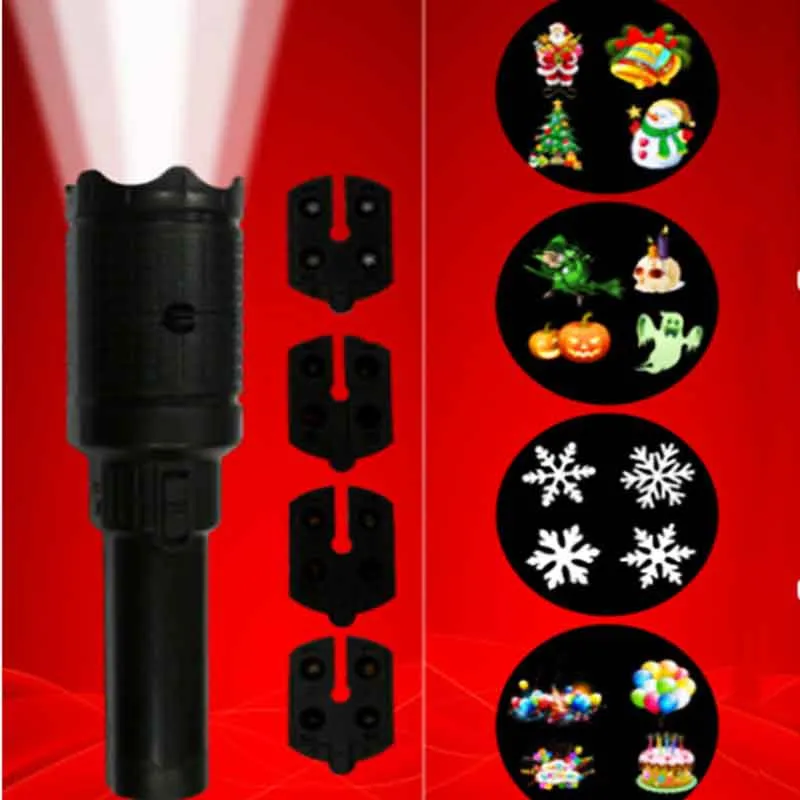 

Battery Flashlight Projector Lamp With Tripod 4 12 Slide Film Pattern Christmas Light Projection For Home Garden Party Decora