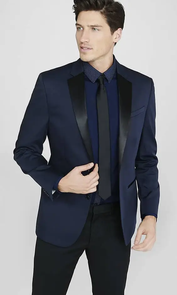 2017 New High Quality Navy Blue and Black font b Suits b font Custom Made Wedding