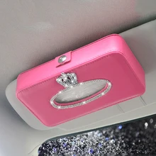 Корона кристалл Bling автомобиль солнцезащитный козырек из искусственной кожи коробка-Держатель салфеток в машину интерьер бумажное полотенце сумка для хранения аксессуары