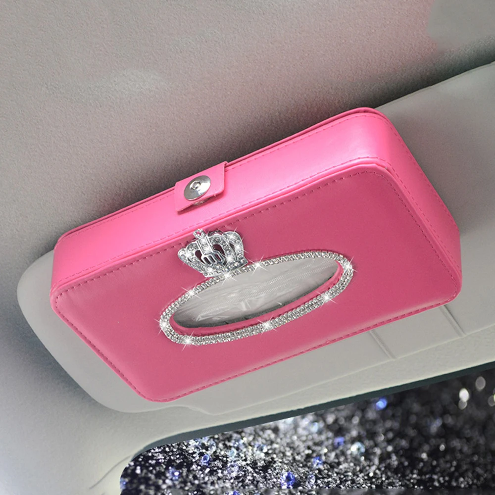 Корона кристалл Bling автомобильный солнцезащитный козырек PU кожа коробка