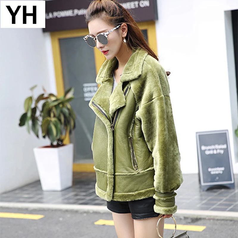 

women real fur coat fande lokar bomber jacket real leather jacket girl moto biker real sheepskin coat real shearing fur overcoat