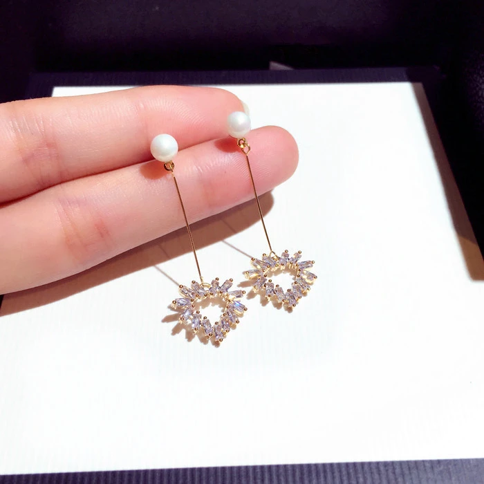 2019 Fashion Crystal Heart Drop Earrings For Women Pearl Dangle Earrings Drop Earrings Wedding Bride Earrings Fashion Jewelry