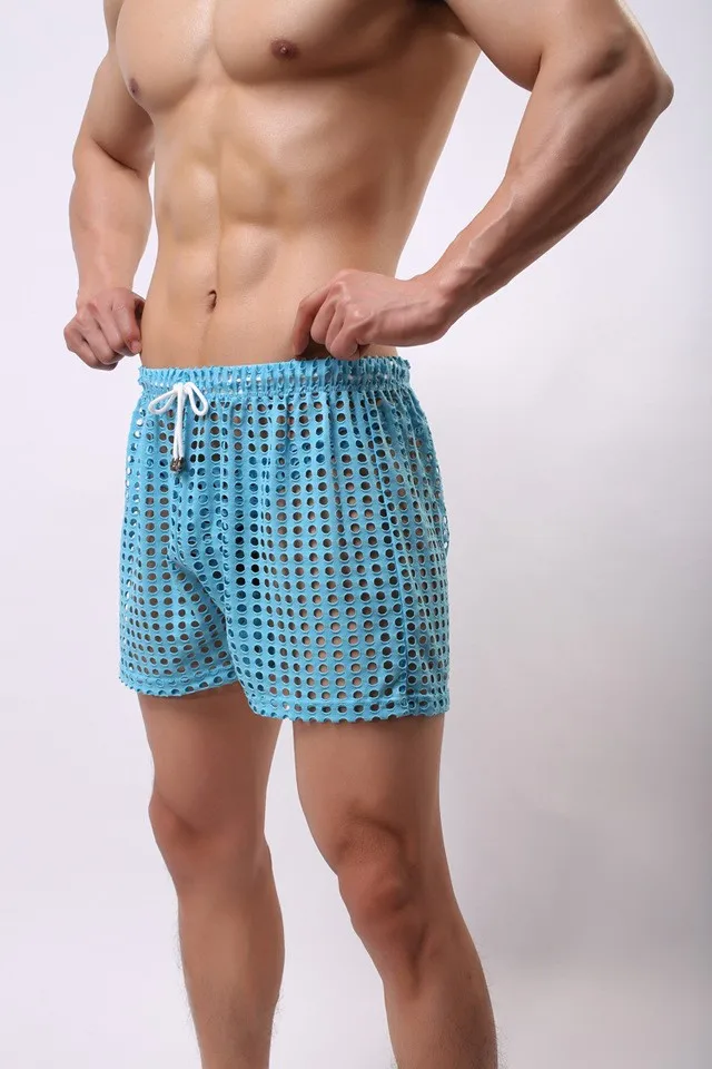 1 шт. пикантные сетчатые шорты Для мужчин прозрачный Гей пениса шорты Mesh Sheer See Through бренд сна пижамы для отдыха домашняя одежда