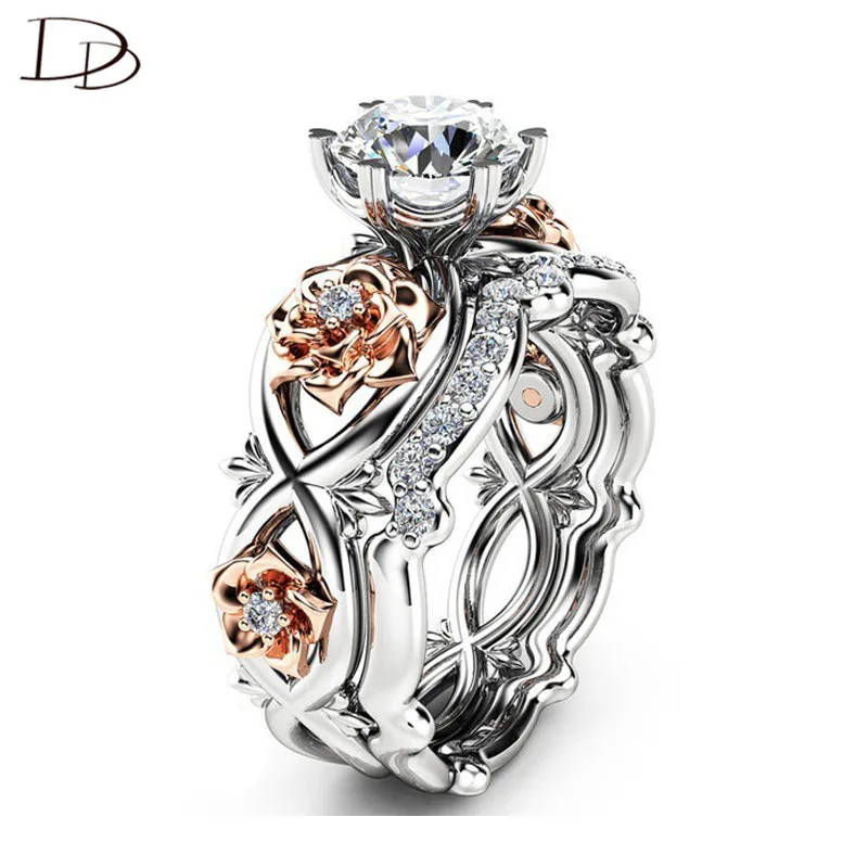 DODO Kpop Vintage Rose Gold Flowers Rings For Women Big 7Mm AAA Cubic Zirconia Anillos Fashion Set Ring Jewelry Wholesale Ra099