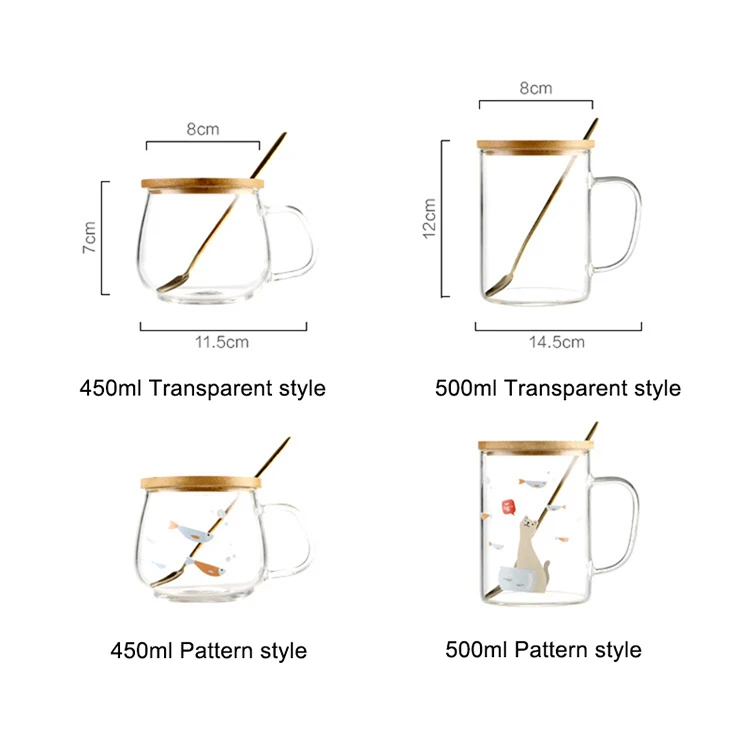 500 мл Термостойкое маленькое Рыбное стекло с крышкой и ложкой Чай для очищения кофейного молока Коктейльная кружка изолированное стекло es креативная посуда для напитков