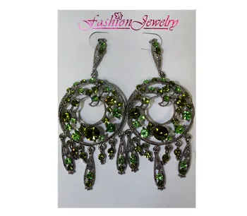

Round silver Earrings with bright green