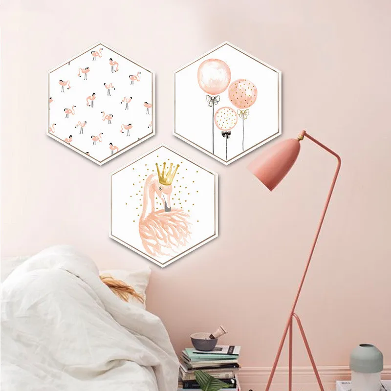 

Nordic style Flamingos balloon pink Decorative paintings Simple and modern living room Hanging pictures feather Wall paintings