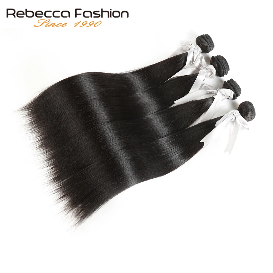 Rebecca Malaysian Straight Hair 4 Bundles Deal 10-26 Inch Non Remy Straight Hair Weave Extension Double Weft Human Hair Bundles