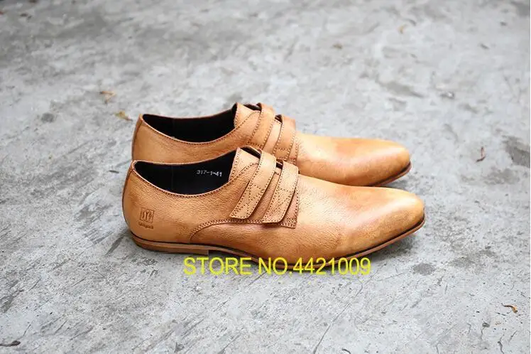 

Slip-On Men's Dress Oxfords Male Smart Casual Genuine Leather Solid Soft Leather Hook&Loop Pointed Toes Men Dress Office Shoes