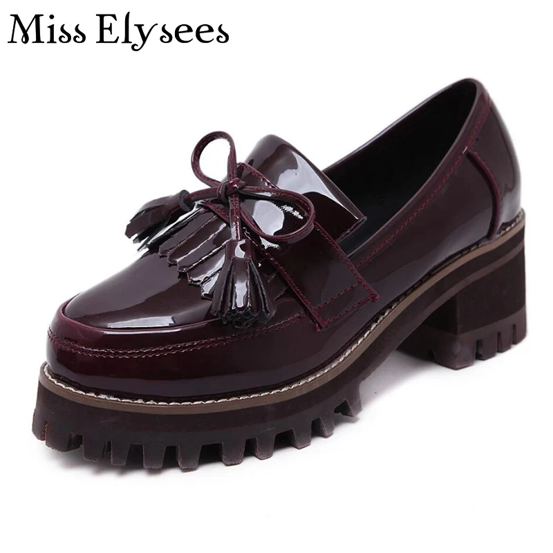 

2017 Spring Summer Platform Heel Shoes Patent Leather High Heels British Style Women Pumps Fashion Ladies Shoes Loafer Heel