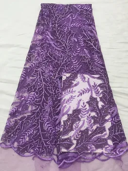 

African lace fabric, purple chiffon tulle lace fabric, the latest wedding dress Nigeria lace stone CD2879