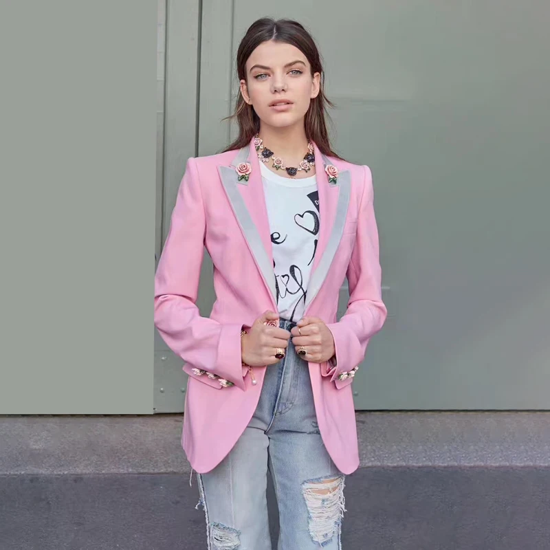 

2019 new Pink cute flower long sleeve jacket coat summer autumn spring Sexy evening Party Bodycon wholesale womens clothing