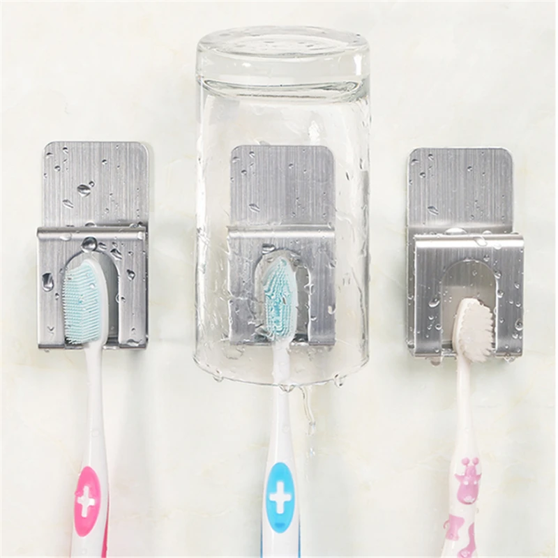 

Stainless Steel Silver White punch-free Manual Electric Toothbrush Holder Bathroom Storage Supplies Home Accessories