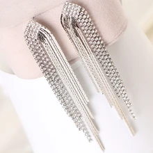 Итальянский дизайн, очень длинные серьги с кисточками со стразами, серебряные серьги с цепочкой, женские вечерние серьги, подарок,, E097