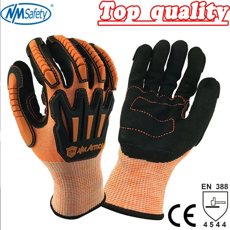 

NMSafety Superior Anti Vibration Full Finger String Knit Glove Orange Lightweight Vibration Reduce on Back Work Protective Glove