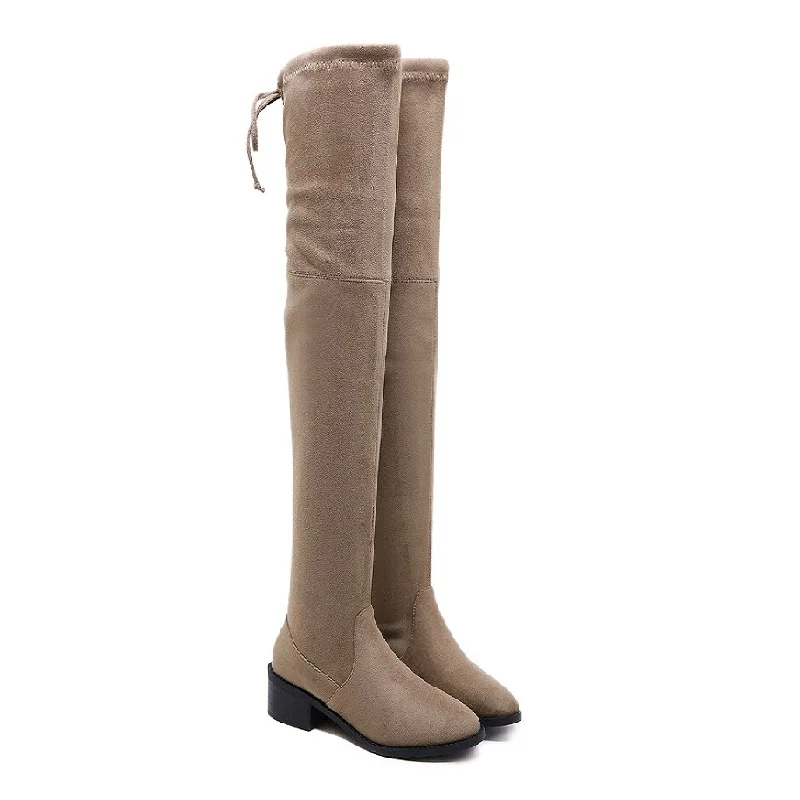 

2018 winter new round head thick with suede over the knee stretch foreign trade long tube women's boots beige 0117