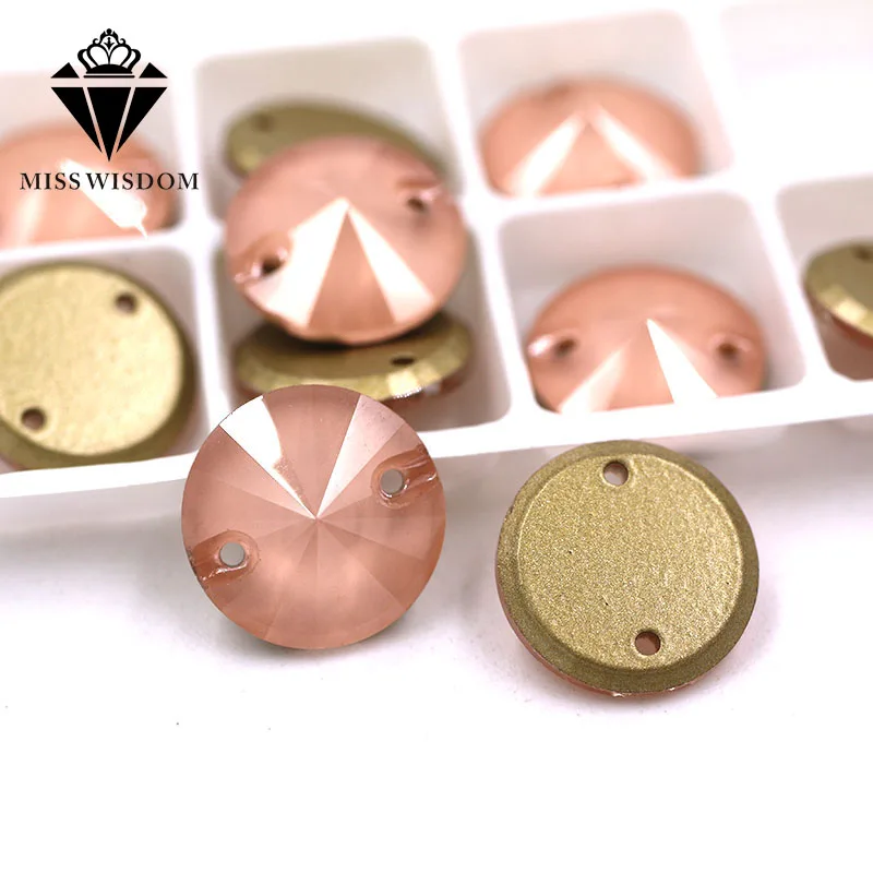 

New Flatback buckle glass sew on rhinestones double hole Round shape Peach Mocha crystal rhinestone diy clothing accessories