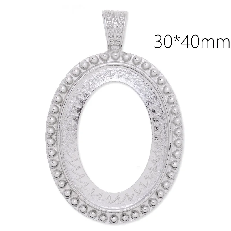 White Gold Plated Oval Blank Pendant Blanks Trays Bazel Settings With