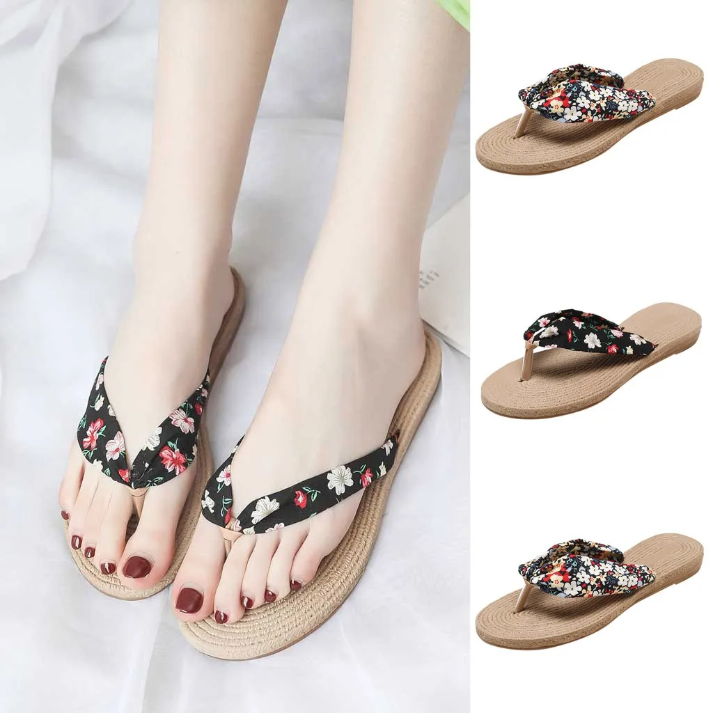 

2019 zapatos de mujer Summer Women's Shoes Sweet Print Non-Slip Flip Flops Sandals Flat Beach Slippers Shoes buty damskie %40