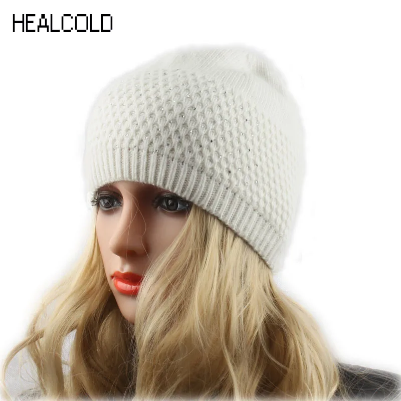 

Women Hat Rhinestone Wool Knitted Beanie Bonnets For Ladies Winter Spring Beanie Hat Female Cap Skullies Beanies