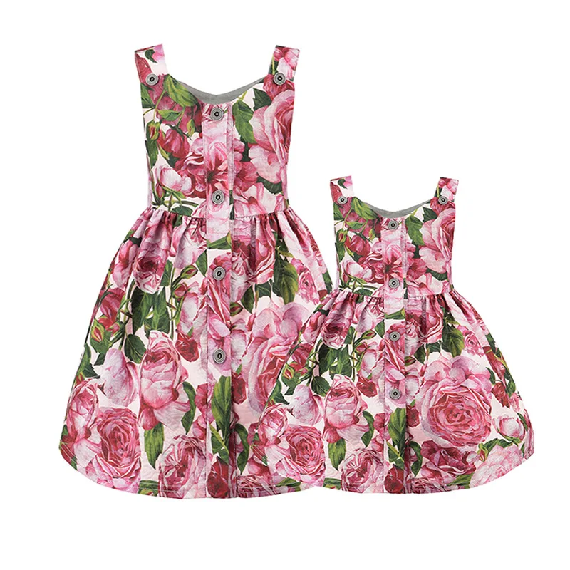 New 2017 summer kids dress baby closing Family Matching Outfits flower printing girls and mommy dress good quality