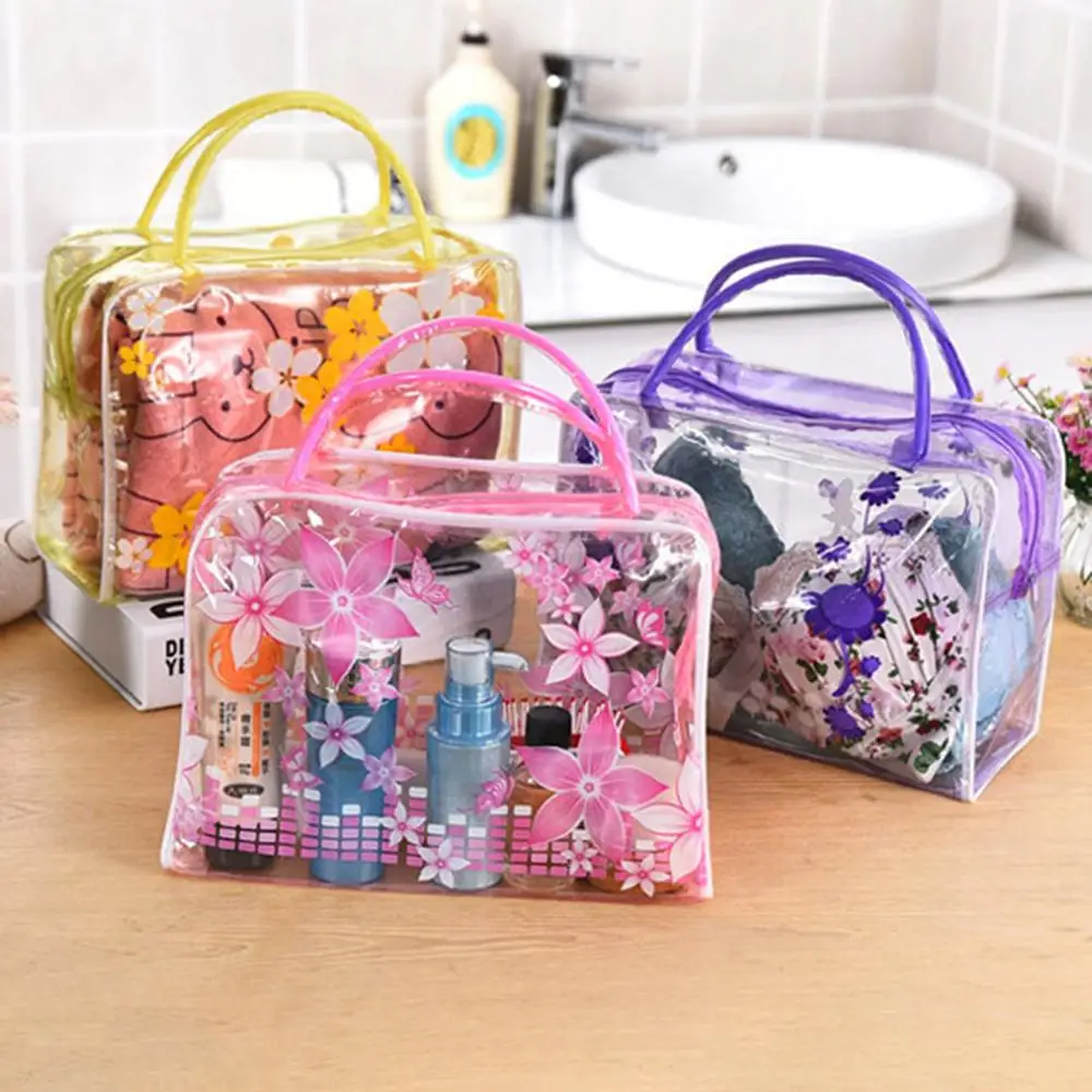 

Clear Toiletry Bag Floral Travel Makeup Bags for Women Girls Waterproof PVC Cosmetic Organizer
