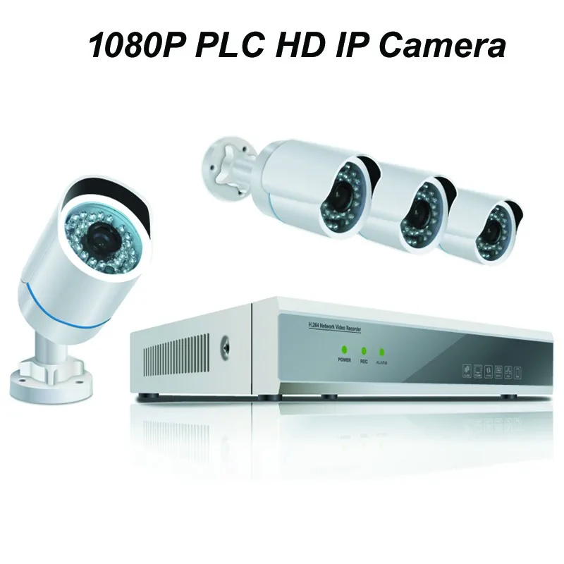 

4pcs of 1080P PLC HD Bullet Camera with One NVR DIY Kit with Power Line Communication P2P Cloud Server Free APP for Live Image